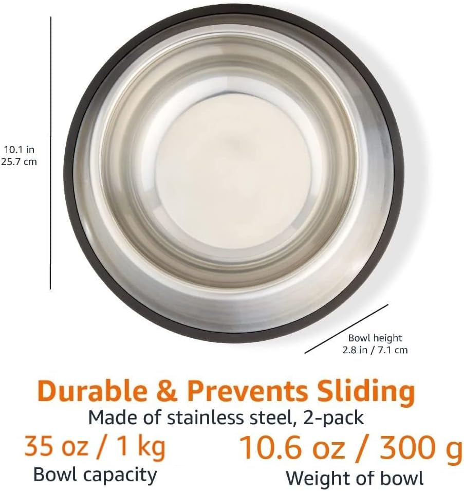 Dog Bowls for Food and Water, Stainless Steel, 2 Count, Silver