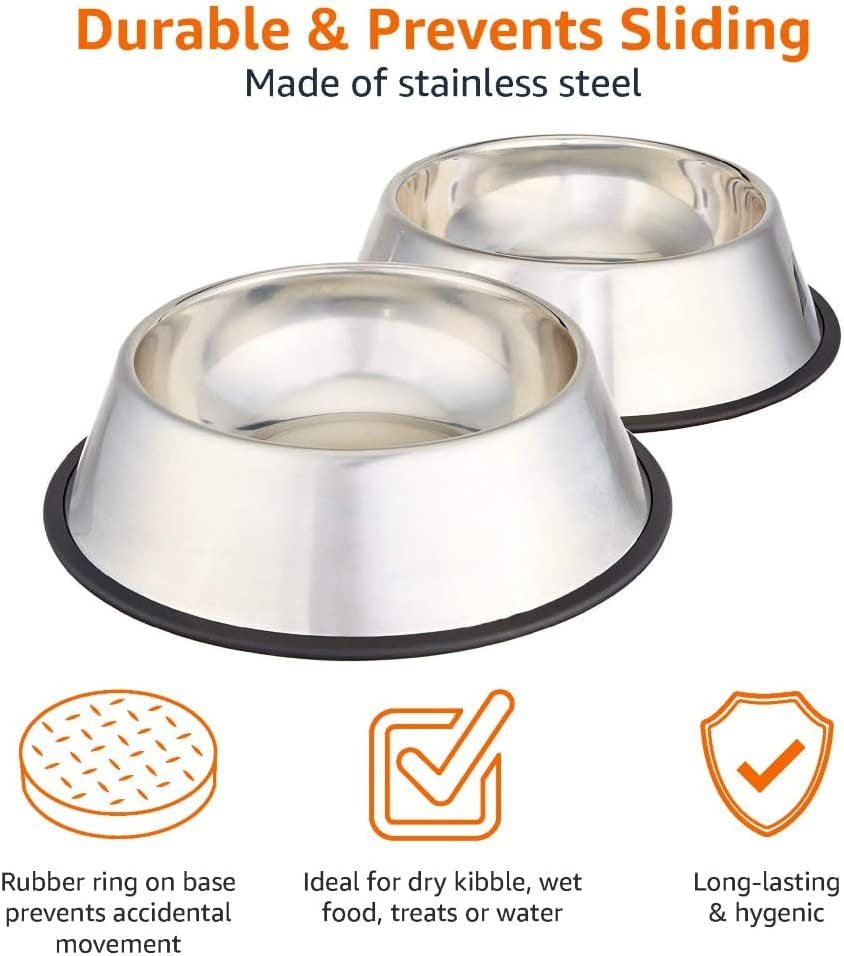 Dog Bowls for Food and Water, Stainless Steel, 2 Count, Silver