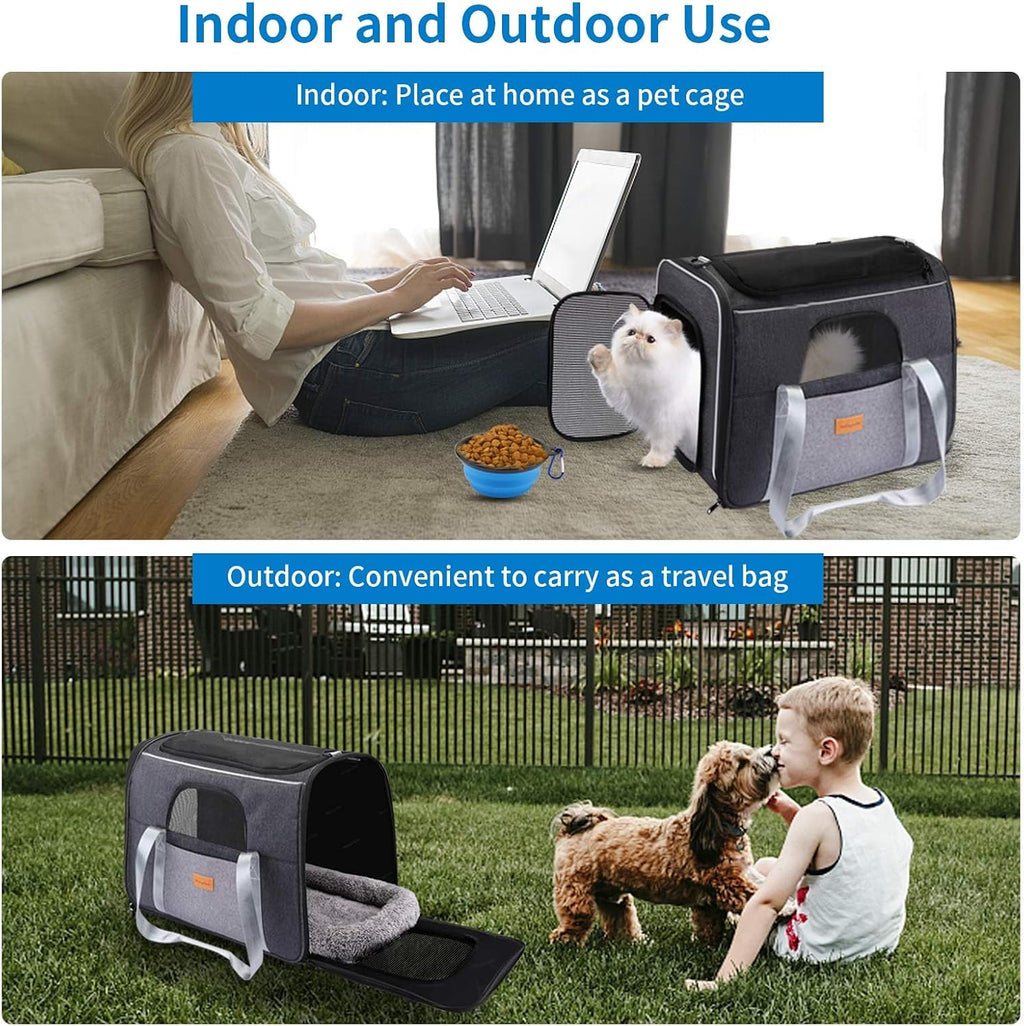 Pet Carrier Bag, Portable Cat Carrier Bag Top Opening with Breathable Mesh, Foldable Pet Transport Bag for Dogs and Cats up to 9Kg, with Shoulder Strap and Bowl