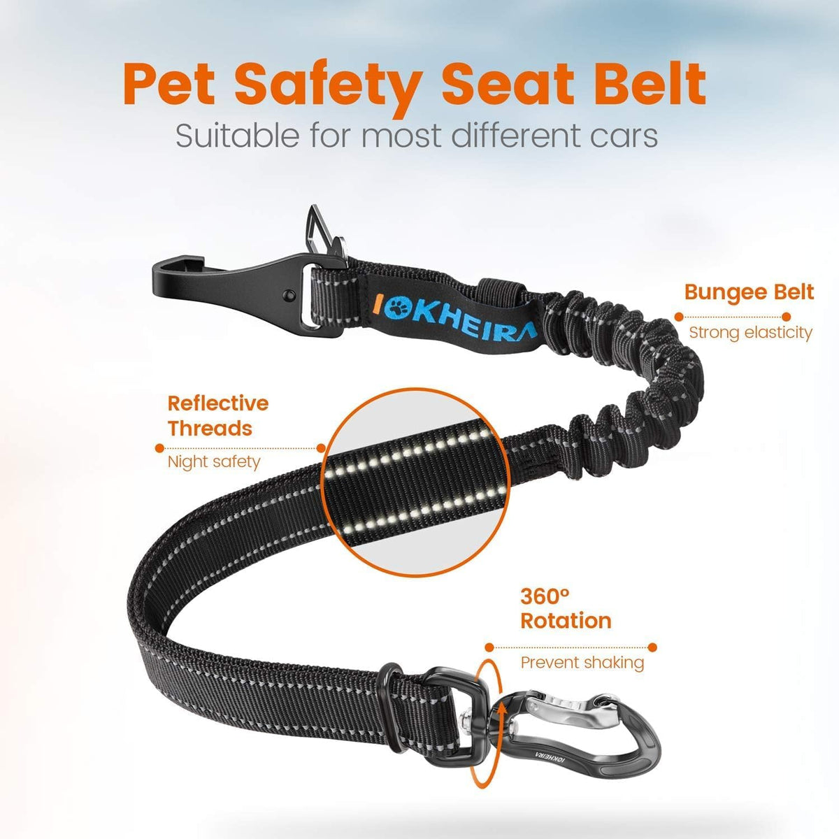 Dog Seatbelt, Aviation Aluminum Carabiner Nylon Dog Seat Belt, Adjustable Dog Car Harness, Pet Safety Belt with Hook Latch & Seatbelt Buckle