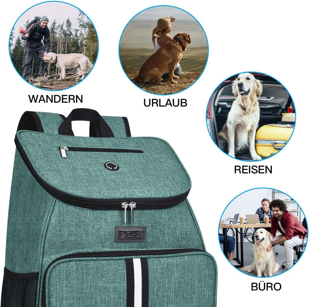 丨Dog Travel Bag,Airline Approved Pet Supplies Backpack,Dog Travel Backpack Accessories Set with 2 Silicone Collapsible Bowls and 2 Food Baskets. Green