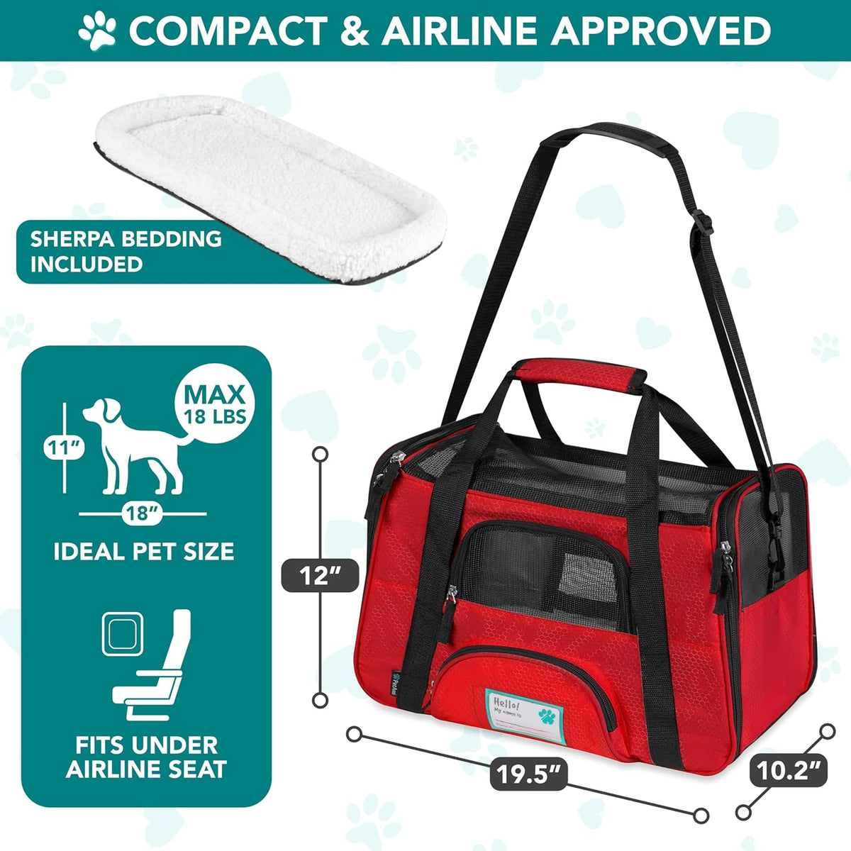 Airline Approved Pet Carrier for Cat, Soft Sided Dog Carrier for Small Dogs, Cat Travel Supplies Accessories for Indoor Cats, Ventilated Pet Carrying Bag Medium Large Kitten Puppy, Large Red
