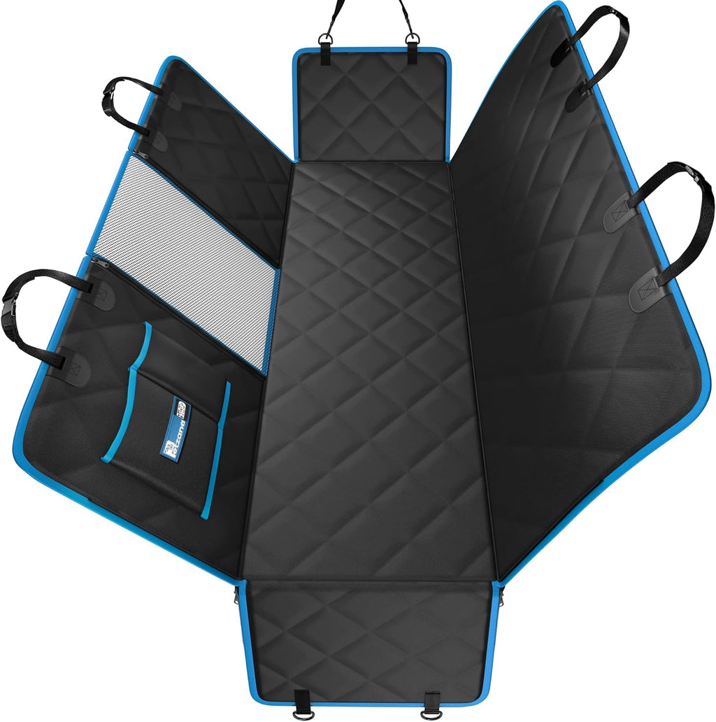 Dog Hammock for Car Back Seat with Mesh Visual Window, Side Flaps with Zipper, Padded 4 Layers Waterproof Heavy Duty Hammock with Storage Bag, Scratch Proof Nonslip Pet Car Seat Cover
