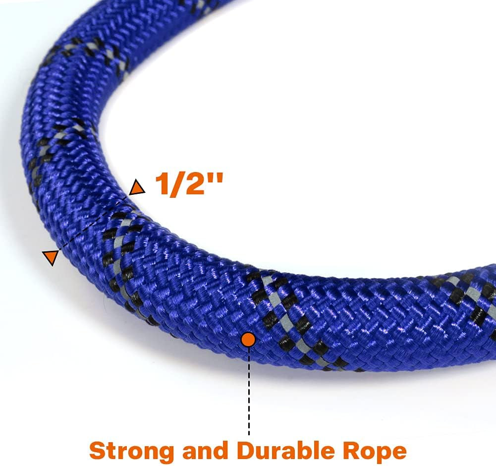 Rope Dog Lead with Soft Padded Handle – Reflective Rock Climbing Rope Lead for Medium and Large Dogs 120 Cm 1.2 Cm Royal Blue