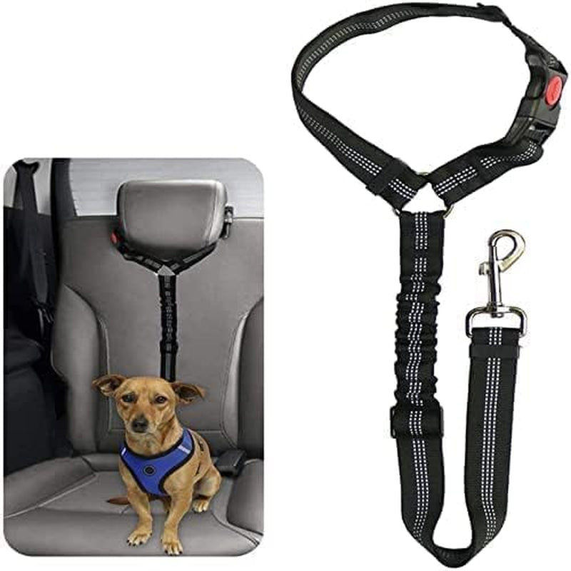 Dog Seat Belts for Cars - Dog Car Harness Adjustable - Headrest Dog Car Seat Belt Restraint Puppy - Elastic Pet Dog Seatbelt Harness - Strong Leads Harness for Dogs Cats and Pets (BLACK)