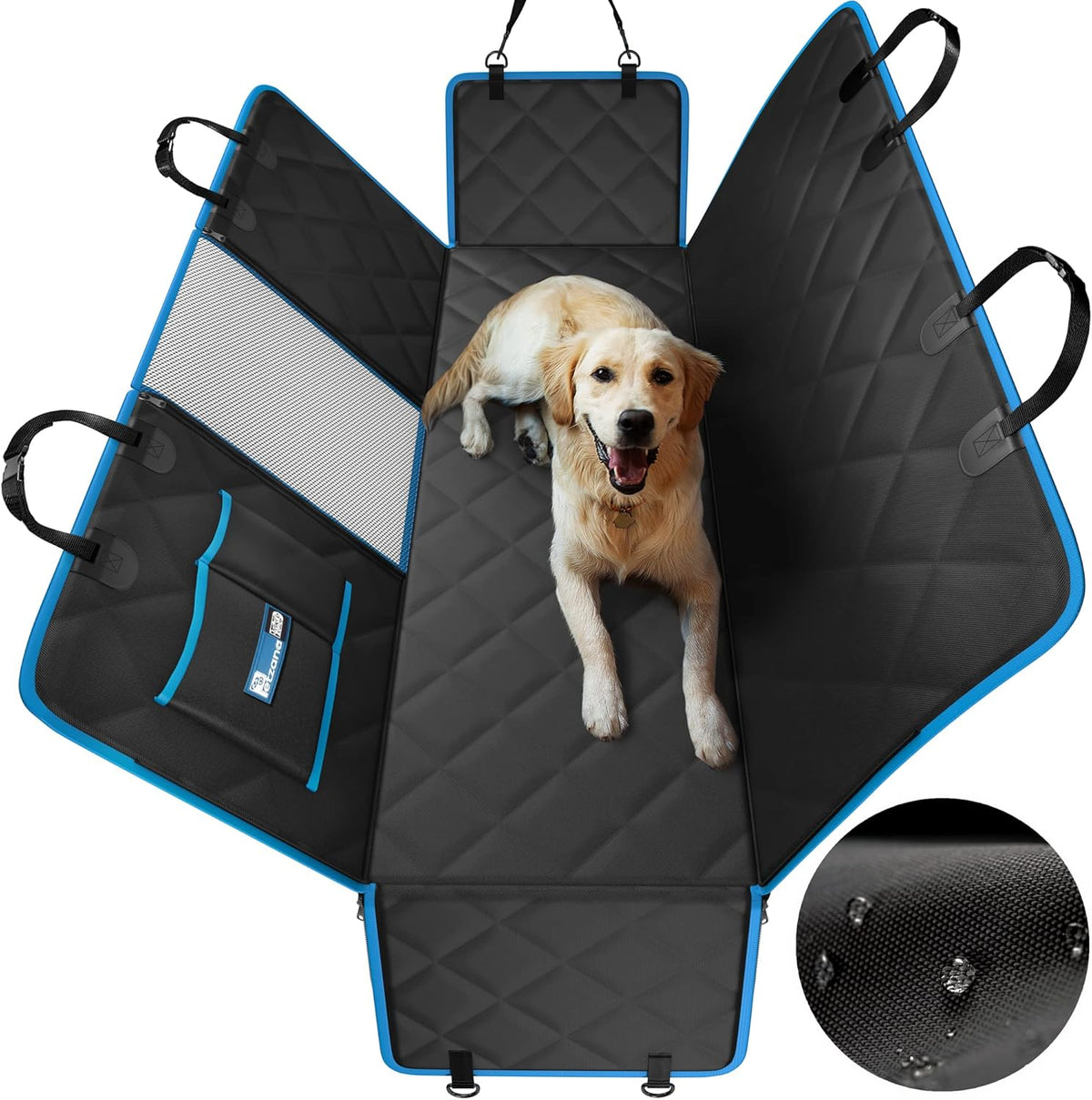 Dog Hammock for Car Back Seat with Mesh Visual Window, Side Flaps with Zipper, Padded 4 Layers Waterproof Heavy Duty Hammock with Storage Bag, Scratch Proof Nonslip Pet Car Seat Cover