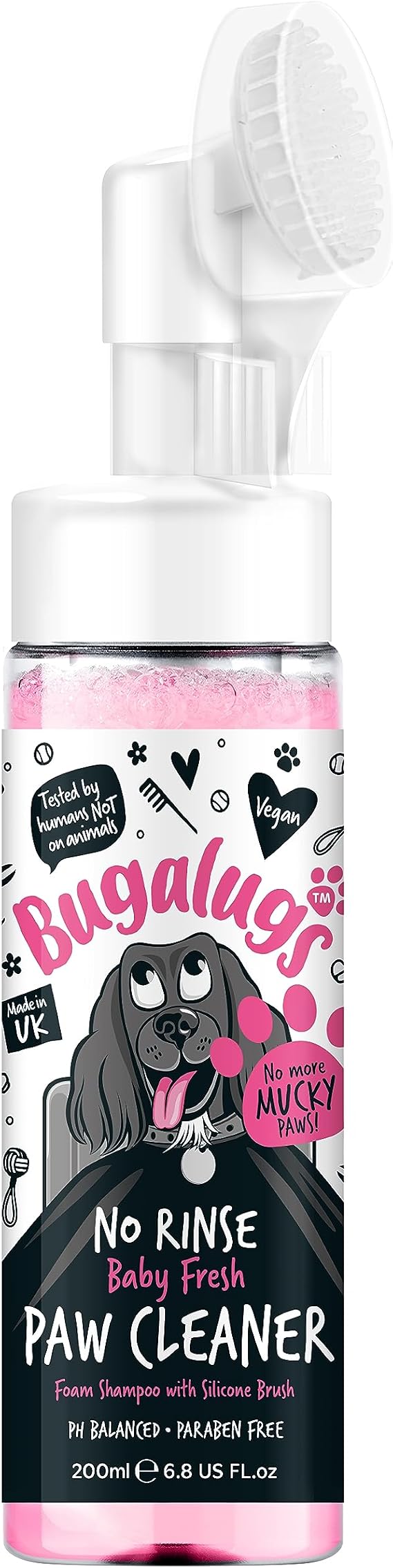 BUGALUGS Dog Paw Cleaner – No-Rinse Waterless Foam with Silicone Brush, Baby Fresh, Travel-Friendly Paw Wash for Dogs & Cats