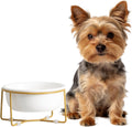 Elevated Ceramic Dog Bowl with Metal Stand - Raised Feeding Dish for Small Dogs and Cats - Ideal for Food or Water - Each Holds 400Ml / 2 Cups (Approx. 200G) - White