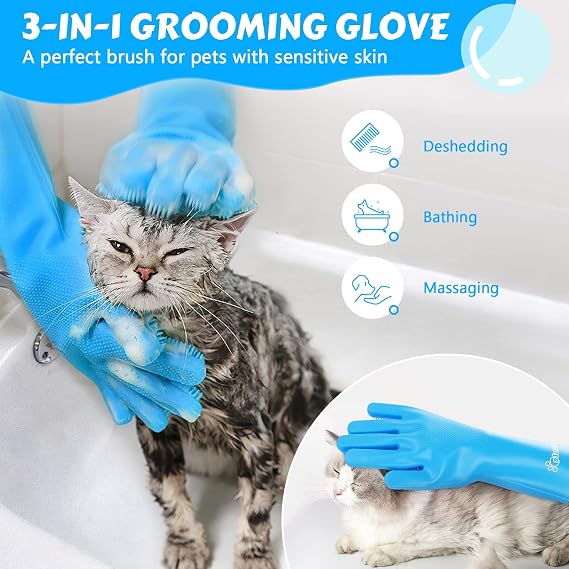 Pecute Silicone Pet Grooming Gloves – Bathing & Massage Brush for Dogs & Cats, Pet Hair Removal & Grooming Gloves