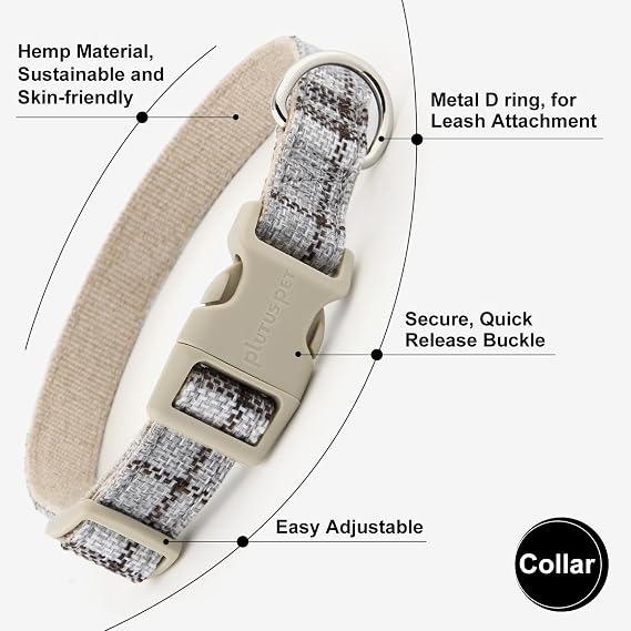 Plutus Pet Cotton Hemp Dog Collar & Lead Set – Adjustable Soft & Gentle Dog Walking Set
