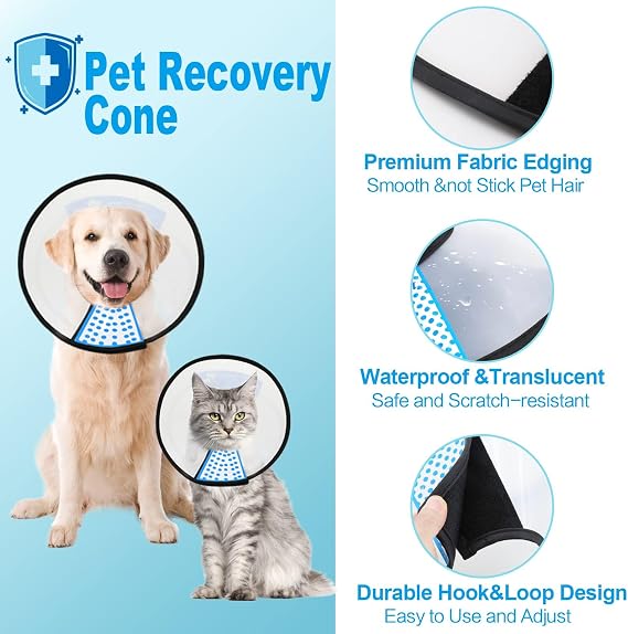 Supet Dog Cone Recovery Collar – Adjustable Protective E-Collar for Dogs & Cats, Anti-Lick & Anti-Bite, XS