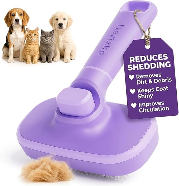 Hertzko Self-Cleaning Slicker Brush for Dogs & Cats – Pet Hair Remover & Grooming Brush for Short & Long Hair