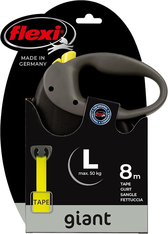 Flexi Giant L 8m Retractable Dog Lead – Tape Leash for Dogs Up to 50kg, Black & Neon Yellow