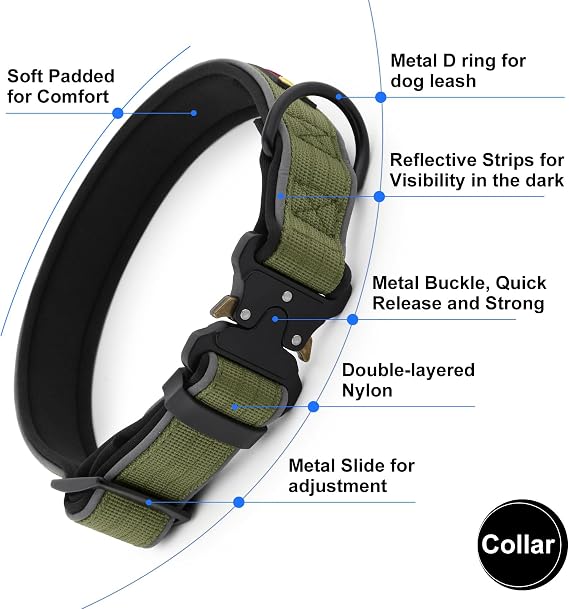 Plutus Pet Tactical Dog Collar – Reflective Adjustable Collar for Small, Medium & Large Dogs