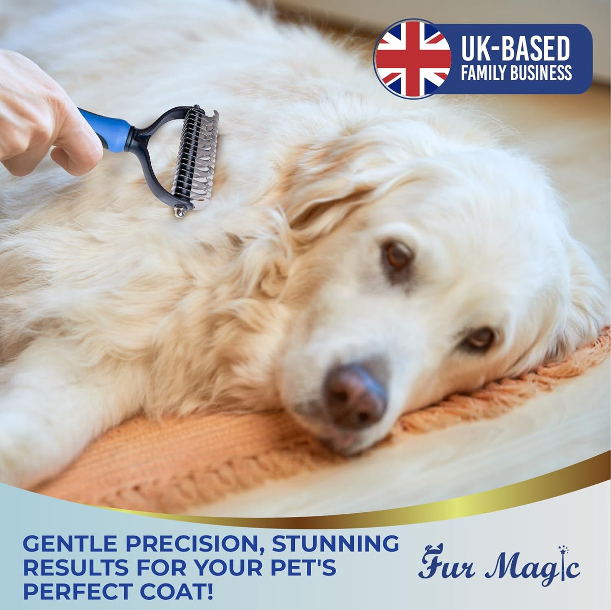 Fur Magic Dematting Comb for Dogs & Cats – Dual-Sided Undercoat Rake, Deshedding & Grooming Tool for Loose Fur, Knots & Mats