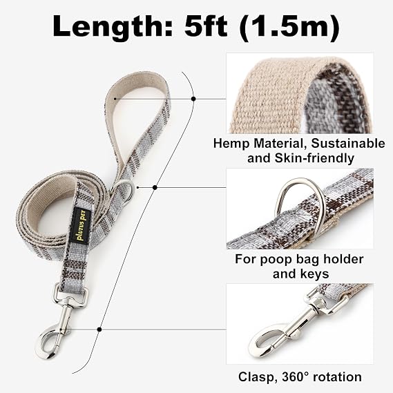 Plutus Pet Cotton Hemp Dog Collar & Lead Set – Adjustable Soft & Gentle Dog Walking Set