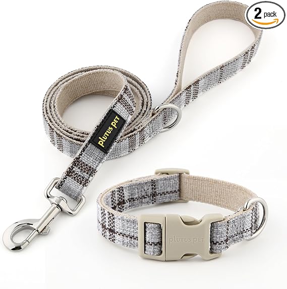 Plutus Pet Cotton Hemp Dog Collar & Lead Set – Adjustable Soft & Gentle Dog Walking Set