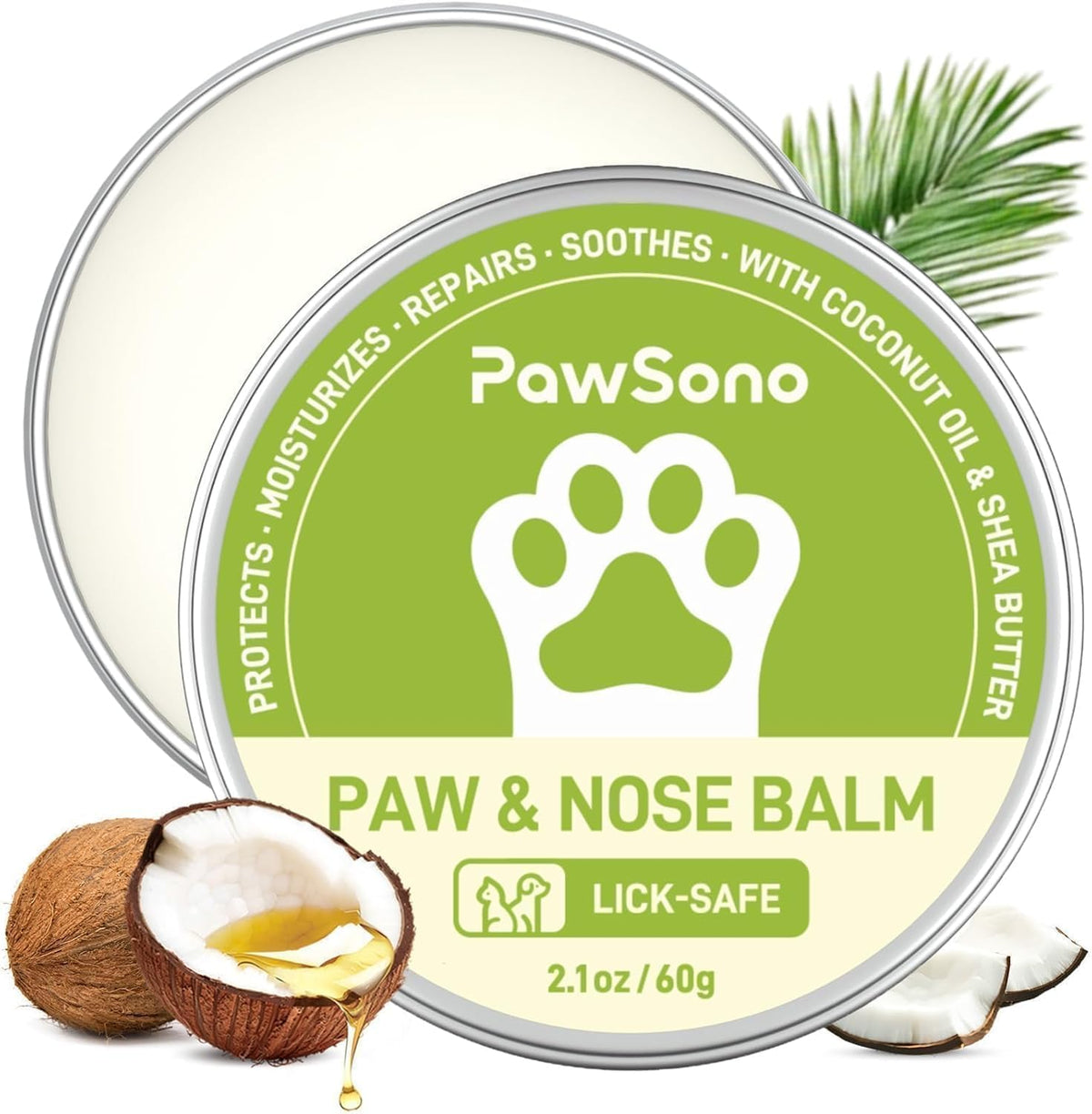 PawSono Dog Paw & Nose Balm with Coconut Oil – Lick-Safe Paw & Nose Care Balm for Dogs, 60g