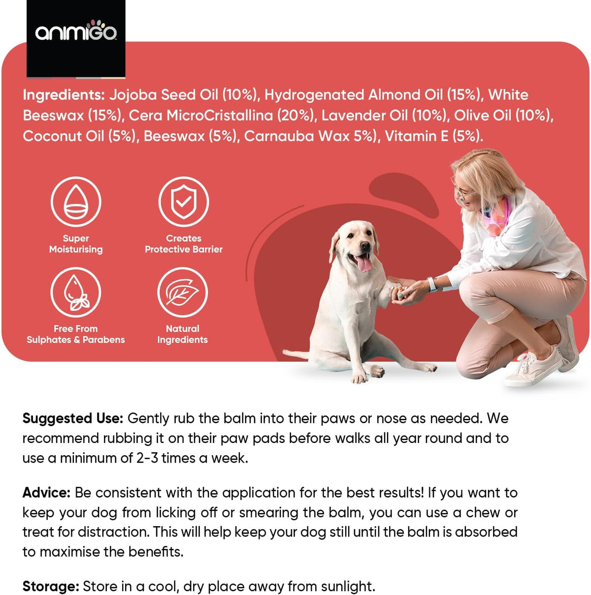Dog Paw & Nose Balm 60ml – Natural Lick-Safe Paw & Nose Moisturiser for Dogs & Cats with Coconut & Olive Oil