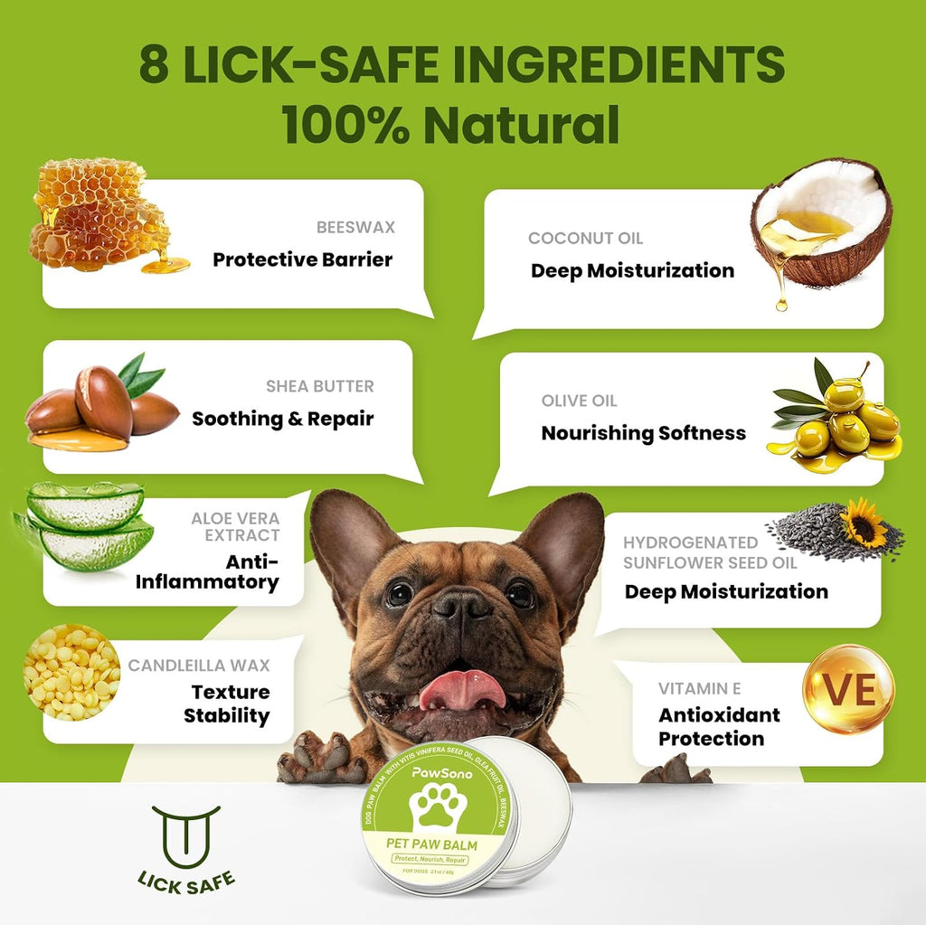 PawSono Dog Paw & Nose Balm with Coconut Oil – Lick-Safe Paw & Nose Care Balm for Dogs, 60g