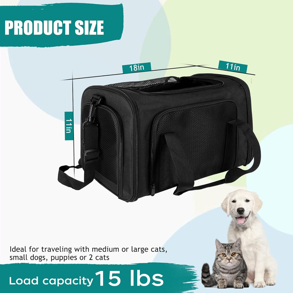Dog Cat Carrier Pet Carriers for Small Medium Large Cats Dogs Carrier Soft Sided Small Puppy Dog Carrier Portable Foldable Airline Approved Dog Cat Travel Carrier Black Medium