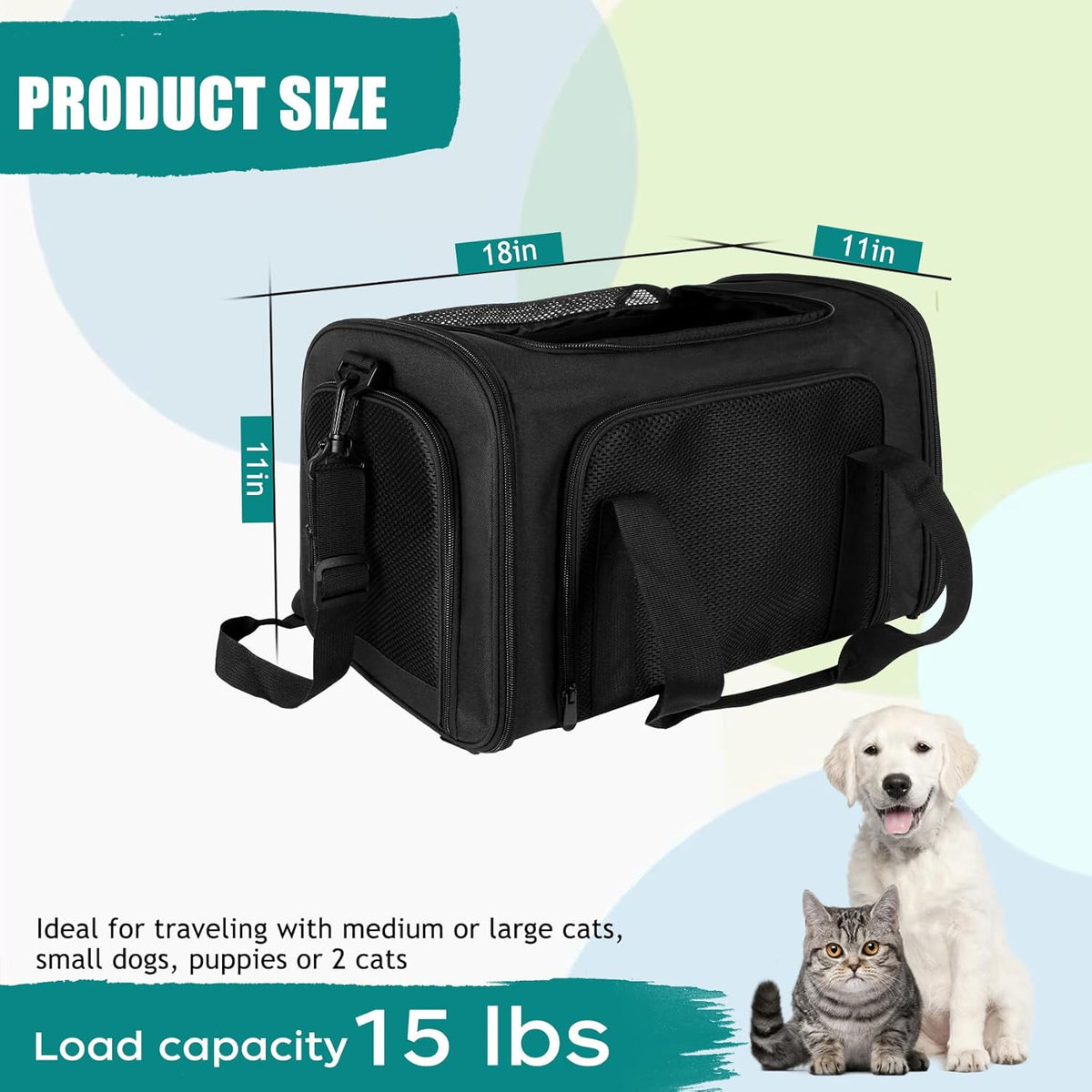 Dog Cat Carrier Pet Carriers for Small Medium Large Cats Dogs Carrier Soft Sided Small Puppy Dog Carrier Portable Foldable Airline Approved Dog Cat Travel Carrier Black Medium