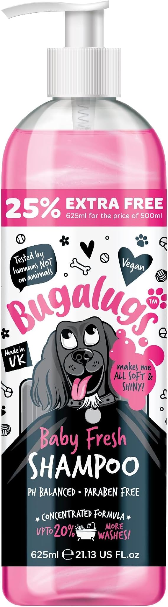 BUGALUGS Baby Fresh Dog Shampoo – Vegan Puppy & Dog Grooming Shampoo with Baby Powder Scent, 625ml