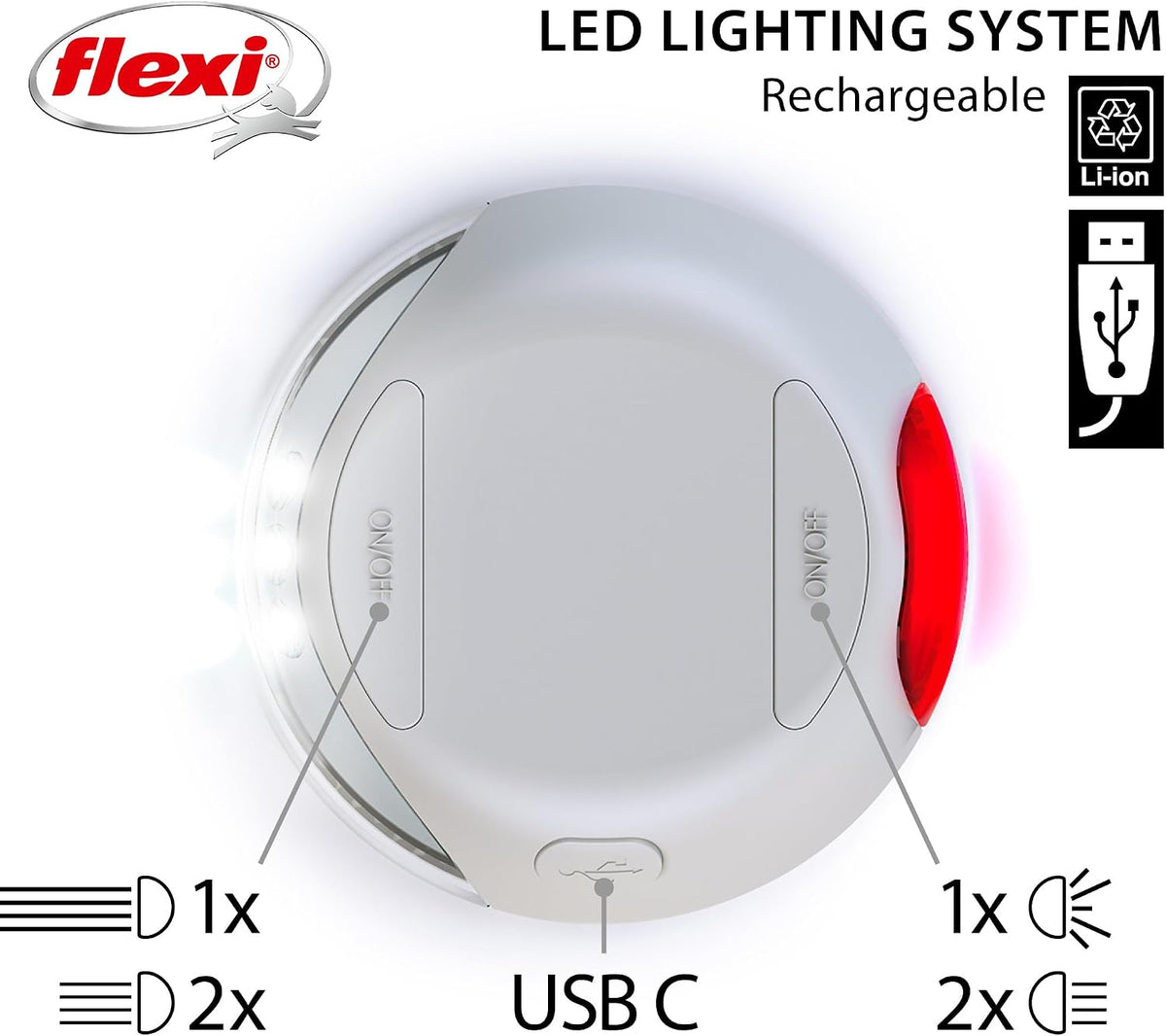 Flexi LED Lighting System for Dog Leads – Light Grey Leash Accessory for Improved Visibility on Walks