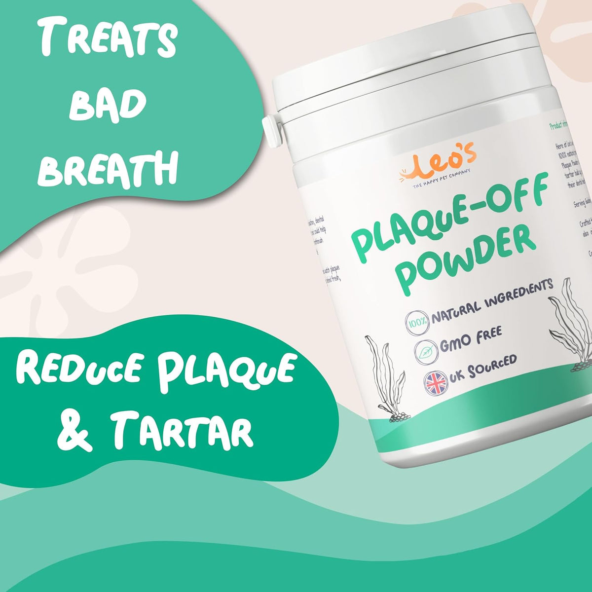Leo's Plaque Off Powder for Dogs & Cats – Natural Dental Care Food Topper for Teeth & Fresh Breath, 200g