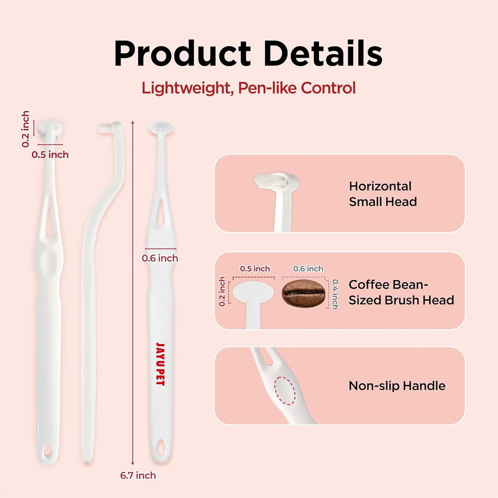 JAYU PET Dog & Cat Toothbrush – Soft Bristle Dental Care Brush for Small Dogs, Puppies & Cats, Plaque & Tartar Cleaning
