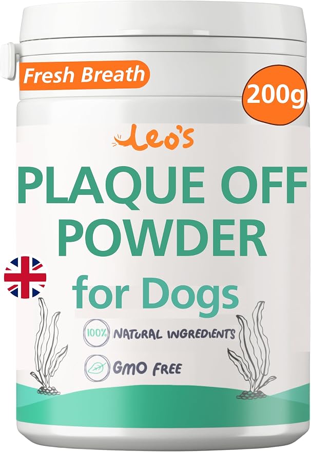 Leo's Plaque Off Powder for Dogs & Cats – Natural Dental Care Food Topper for Teeth & Fresh Breath, 200g