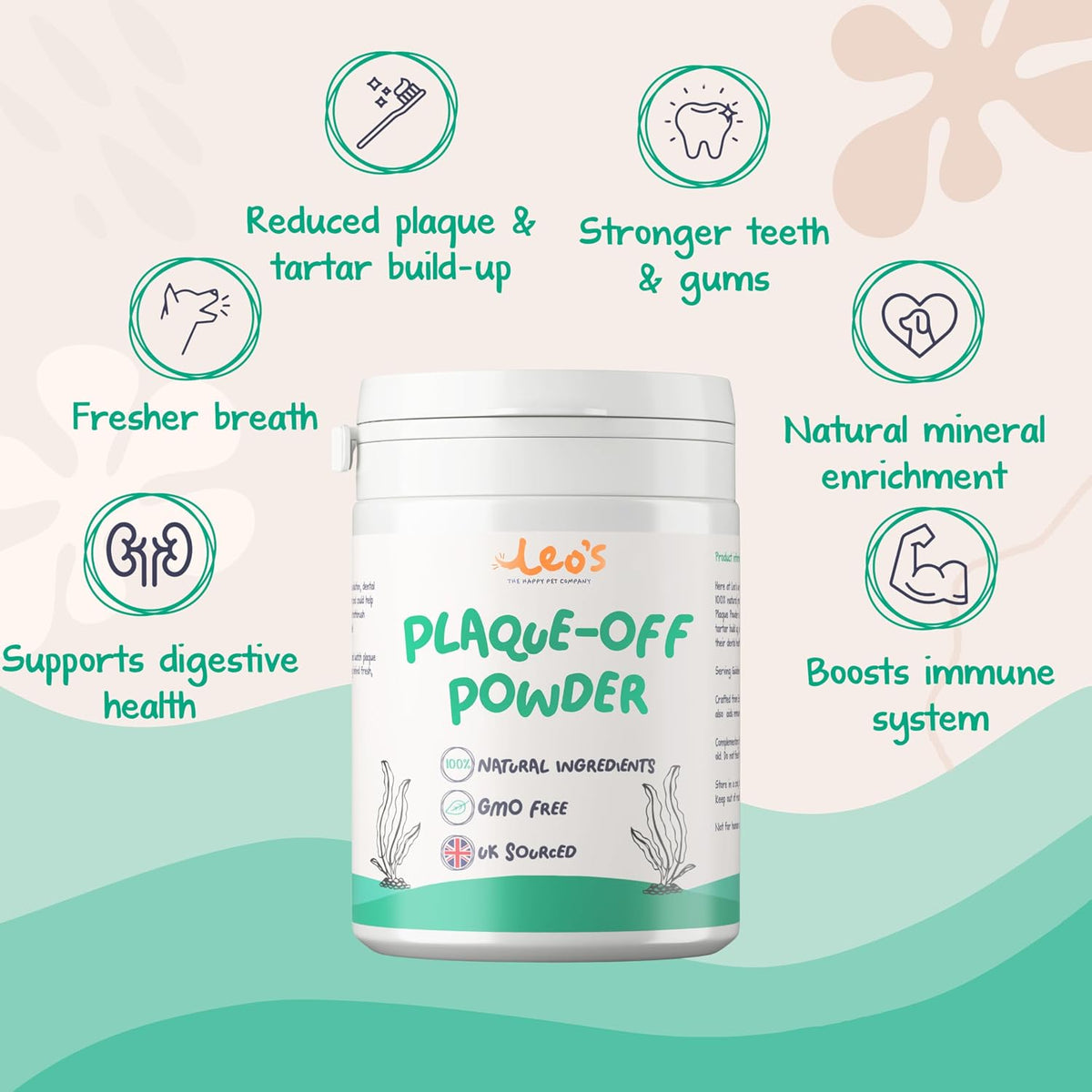 Leo's Plaque Off Powder for Dogs & Cats – Natural Dental Care Food Topper for Teeth & Fresh Breath, 200g