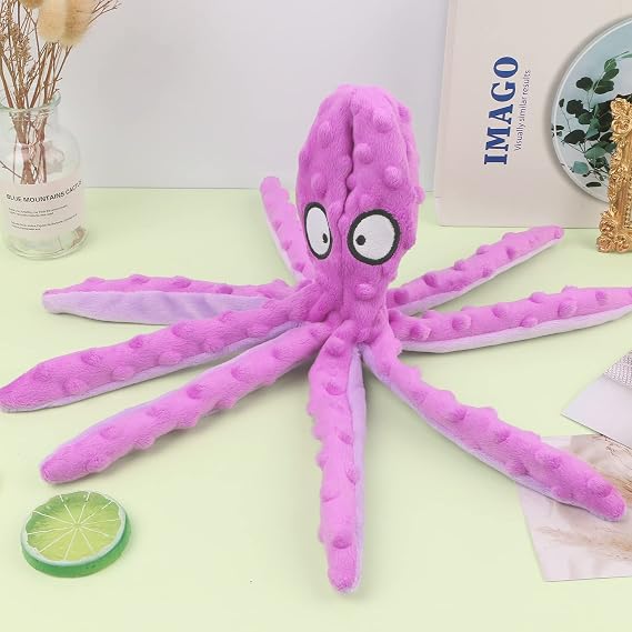 RAYITO Octopus Dog Toy – No Stuffing Squeaky Plush Toy for Dogs, Interactive Chew & Play Toy, Purple