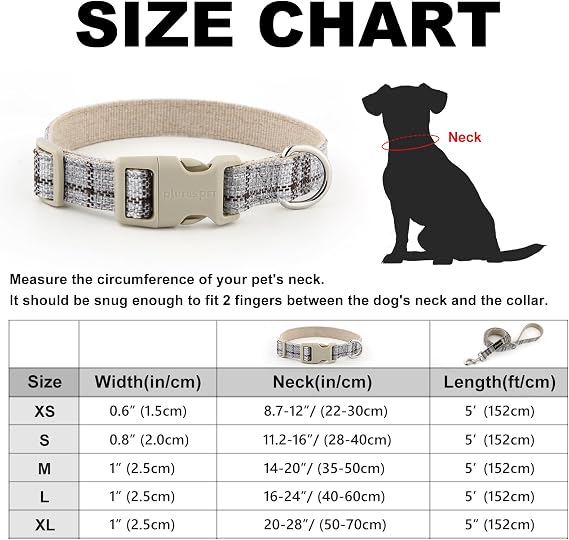 Plutus Pet Cotton Hemp Dog Collar & Lead Set – Adjustable Soft & Gentle Dog Walking Set