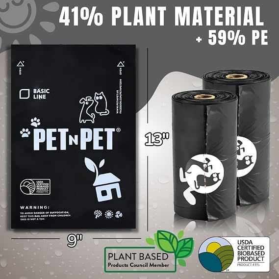 PET N PET Dog Poop Bags – Extra Thick & Leak-Proof Unscented Dog Waste Bags, Black