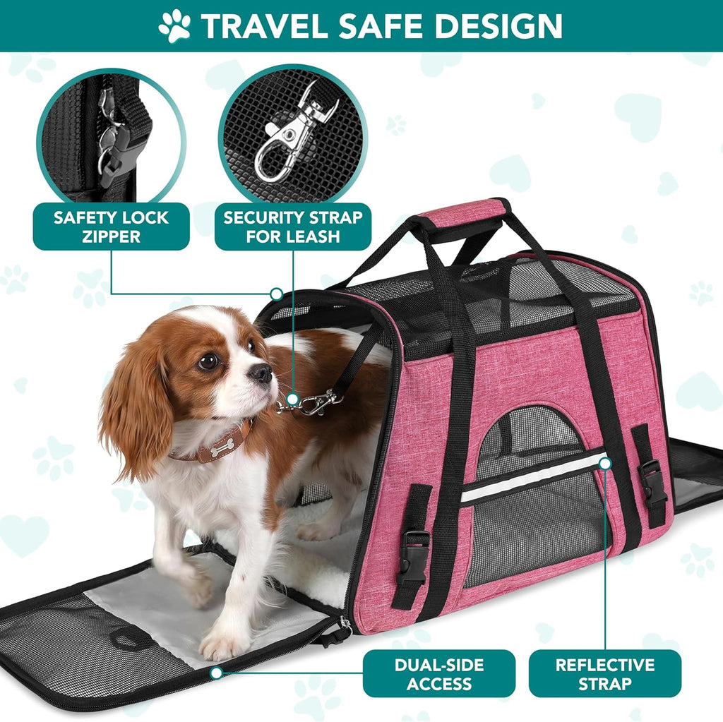 Airline Approved Pet Carrier for Cat, Soft Sided Dog Carrier for Small Dog, Cat Travel Supplies Accessories Indoor Cat, Ventilated Pet Carrying Bag Medium Large Kitten Puppy, Large Heather Pink