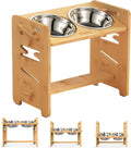 Raised Dog Bowls with Stand, Adjustable Bamboo Feeder, Medium
