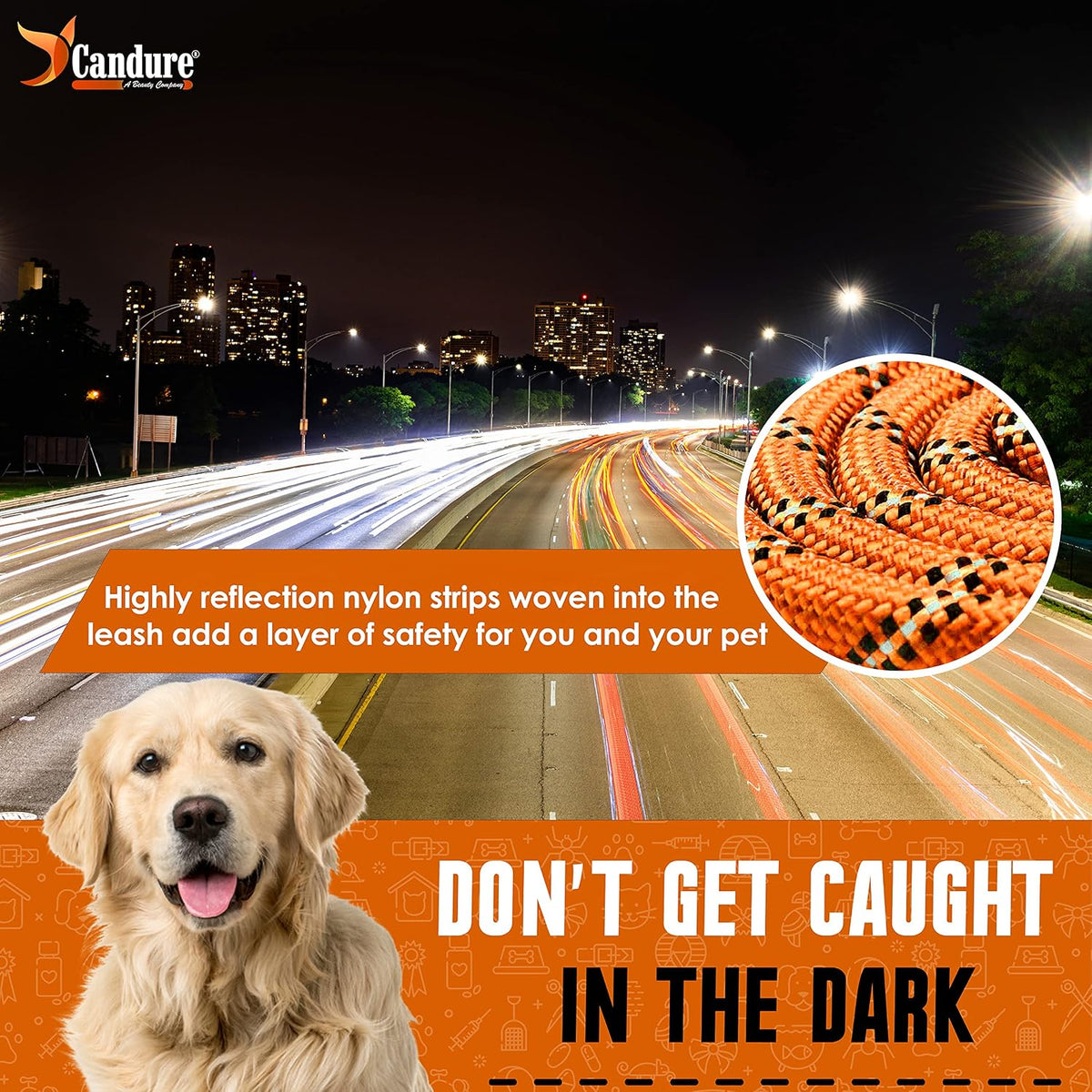 Dog Lead, 5 FT, Orange, Soft Padded, anti Slip, Reflective, Perfect for Small, Medium & Large Dogs