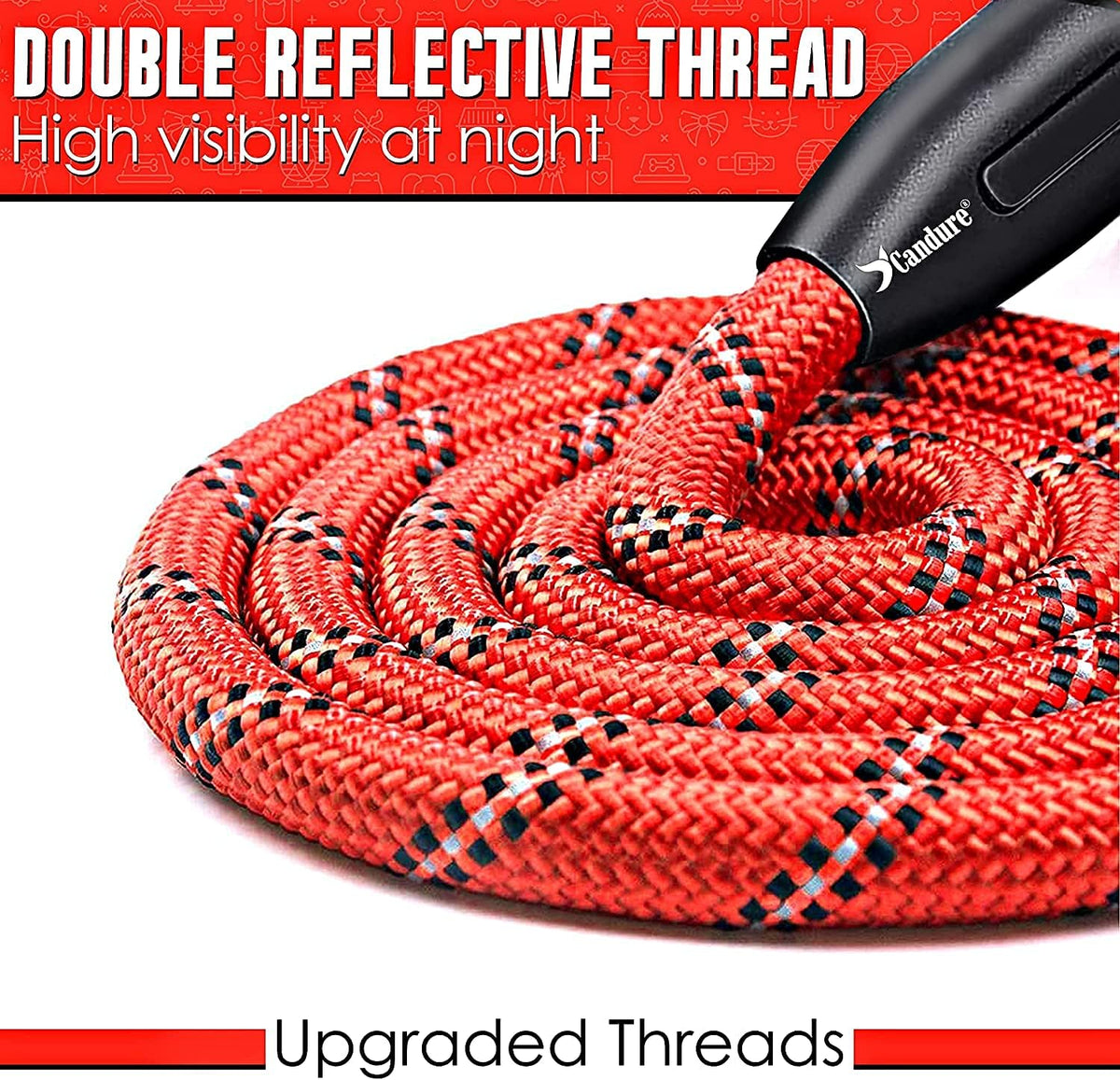 Dog Lead with Soft Padded and anti Slip Comfortable Rope Handle, 5 FT Strong Dog Leads, Highly Reflective Dog Leash for Puppy, Medium and Large Dogs (Red)