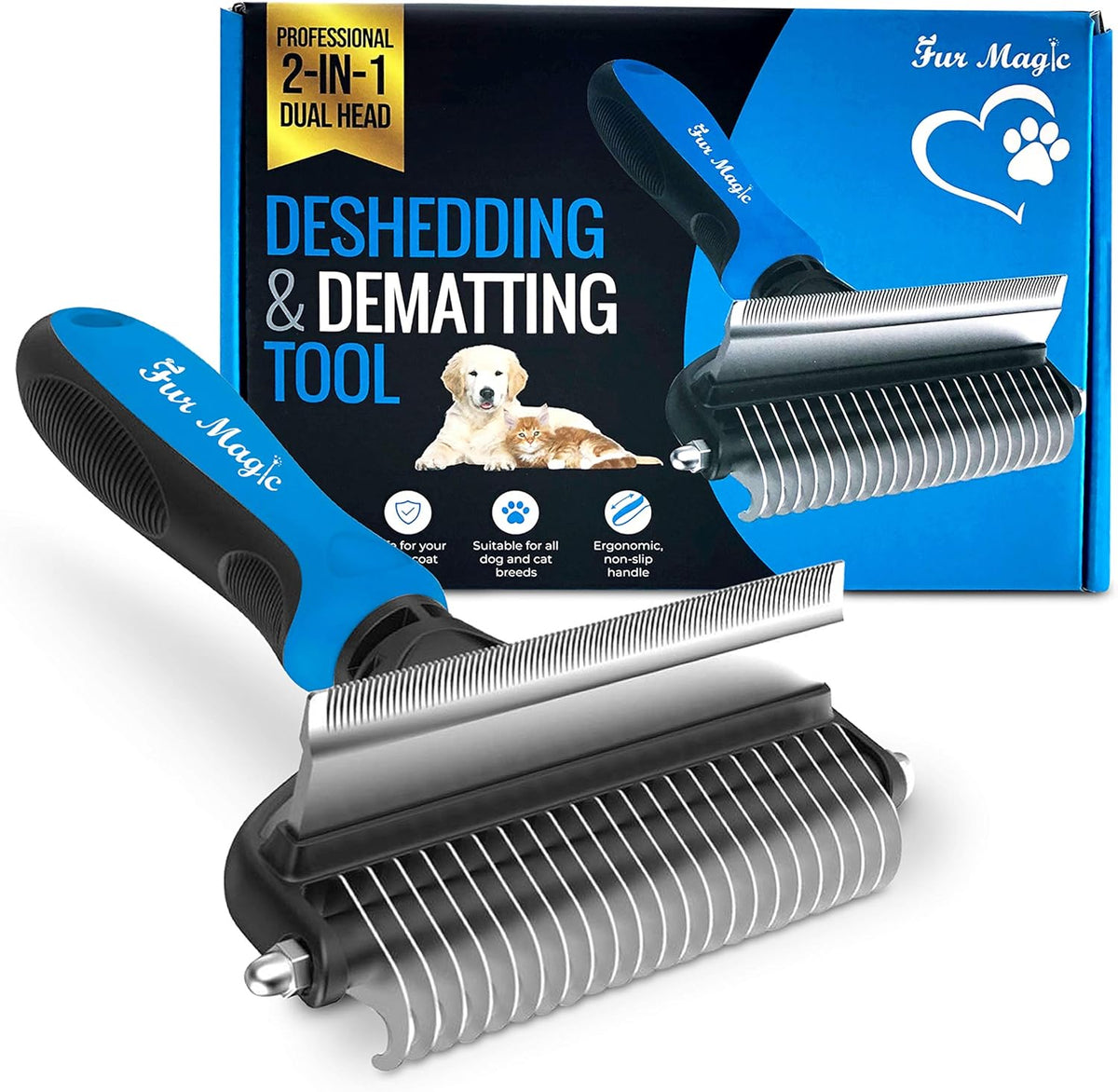 Deshedding & Dematting Tool, 2-In-1 Double-Sided Grooming Brush