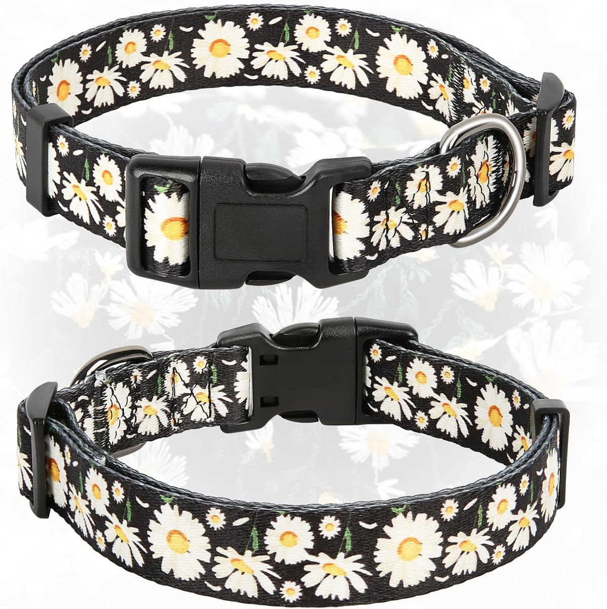 Dog Collar Small Dog Collar Multi-Colour Patterned Soft Comfy Dog Pet Collars Easy Adjustable Collar for Small Dogs Indoor Outdoor Activities, Daisy Black, S