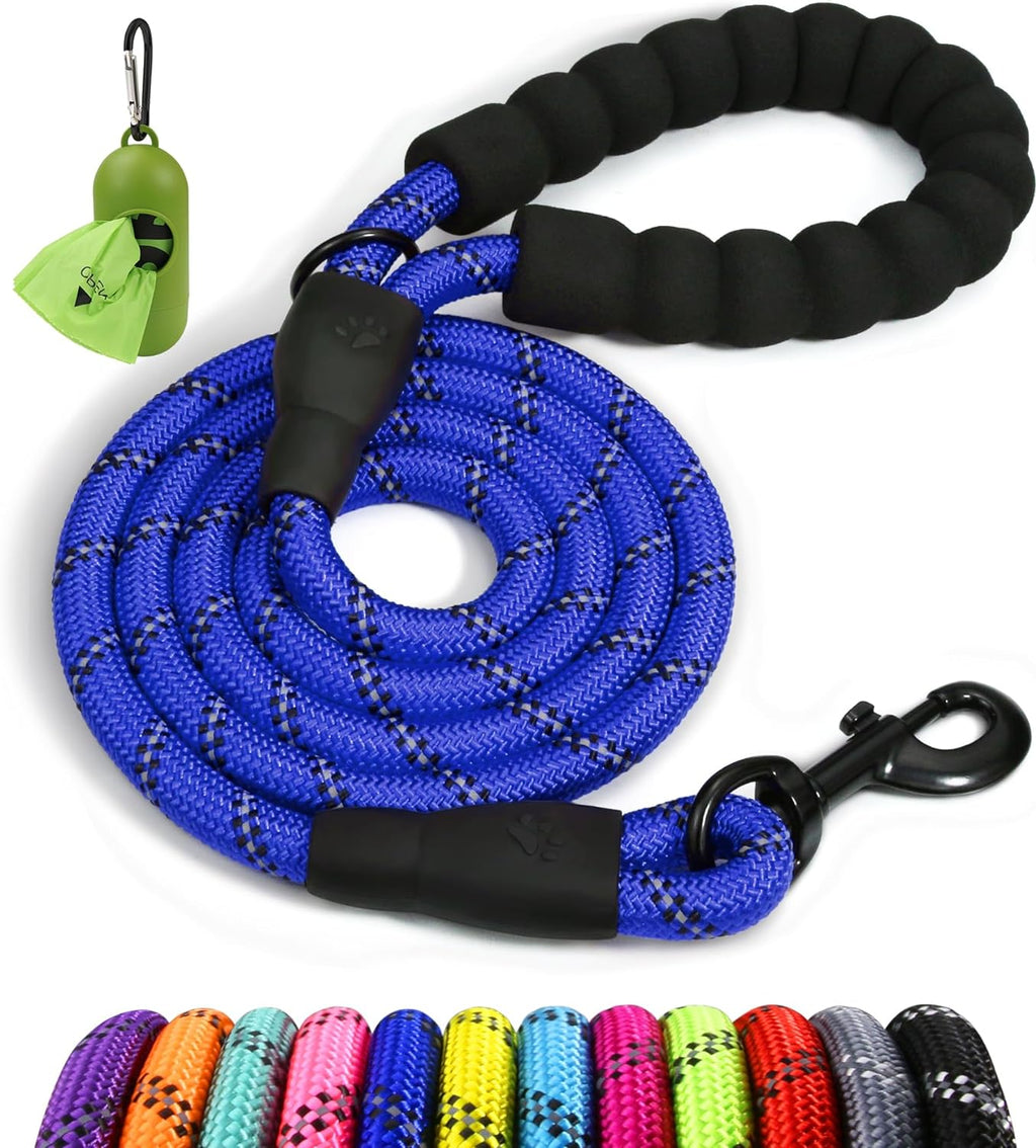 Rope Dog Lead with Soft Padded Handle – Reflective Rock Climbing Rope Lead for Medium and Large Dogs 120 Cm 1.2 Cm Royal Blue