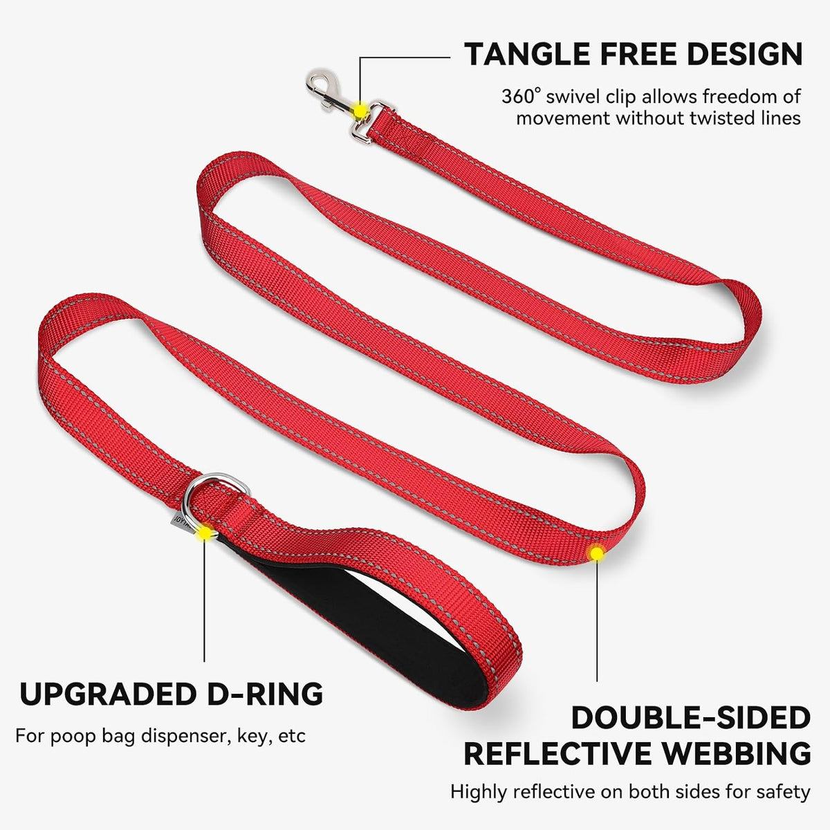 Padded Handle Dog Lead for Medium & Large Dogs, 1.8M X 2.5Cm, Red
