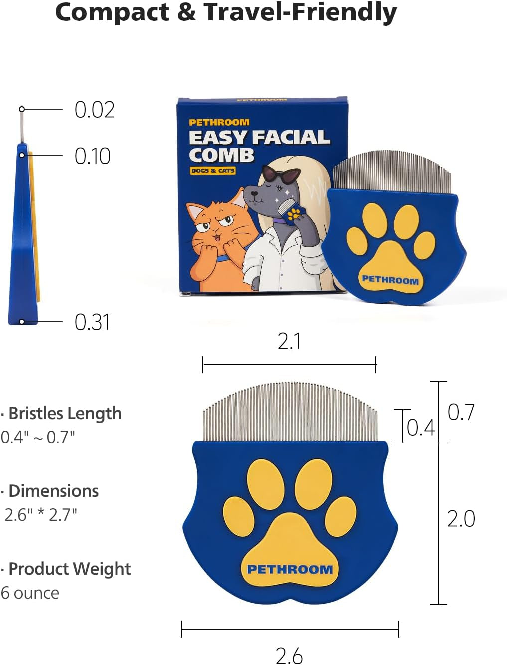 [] Professional Eye Comb for Pets | Stainless Steel Tear Stain Remover for Cats & Dogs | Gentle Round-Head Grooming Tool | Compact & Portable for Eye Gunk Removal