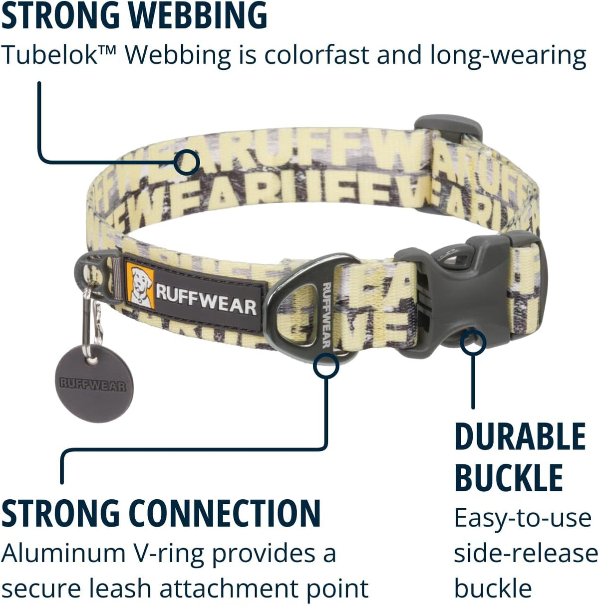 Ruffwear Front Range Small Dog Collar, Pet Dog Collar with Aluminum V-Ring Dog Lead Attachment, Comfortable & Strong with Side Buckle & Webbing for Dog Walking, Size S (28-36Cm), Mountains Logo