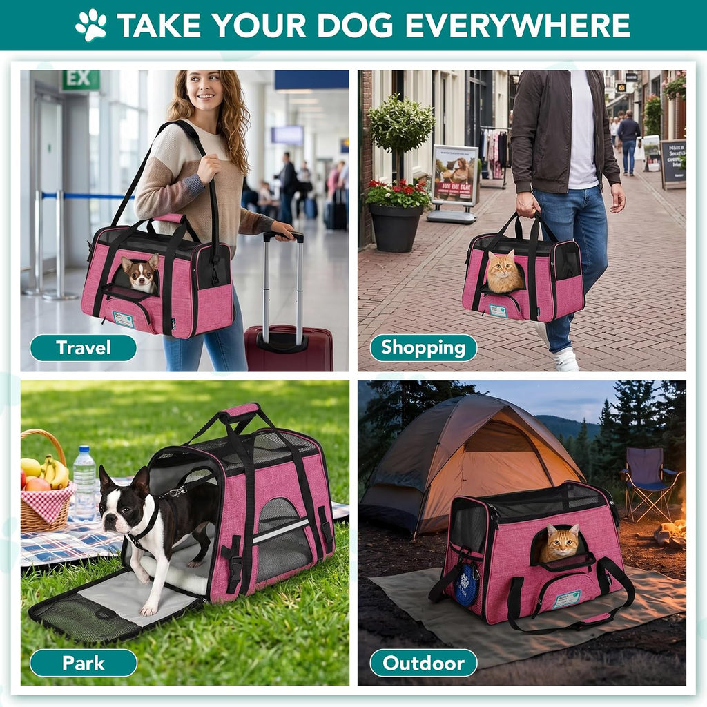 Airline Approved Pet Carrier for Cat, Soft Sided Dog Carrier for Small Dog, Cat Travel Supplies Accessories Indoor Cat, Ventilated Pet Carrying Bag Medium Large Kitten Puppy, Large Heather Pink