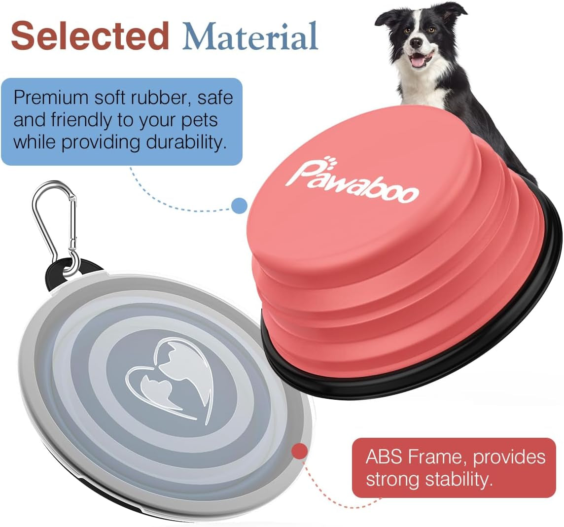 Collapsible Travel Dog Bowls 2 Pack with Lids & Carabiners Silicone
