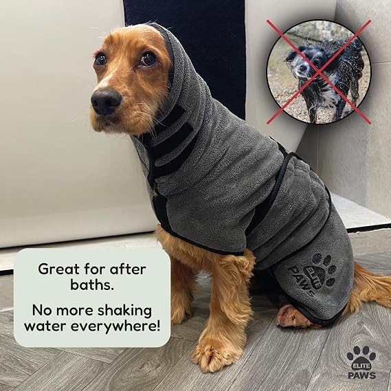 Elite Paws® UK Luxury Dog Drying Coat, Absorbent Microfibre Bath Robe for Dogs, Soft Quick-Dry Pet Towel Coat (M)