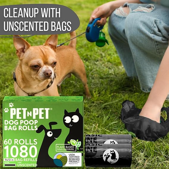 PET N PET Dog Poop Bags – Extra Thick & Leak-Proof Unscented Dog Waste Bags, Black