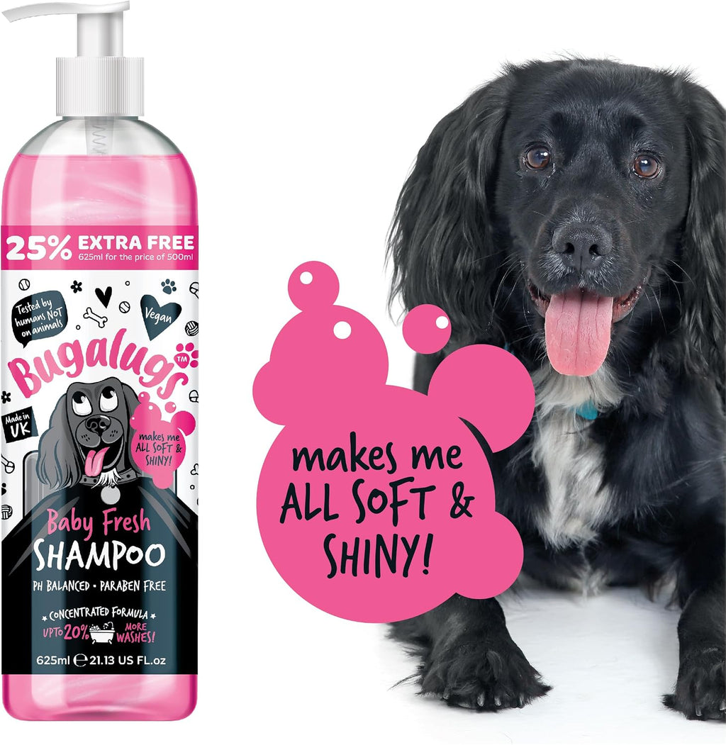 BUGALUGS Baby Fresh Dog Shampoo – Vegan Puppy & Dog Grooming Shampoo with Baby Powder Scent, 625ml
